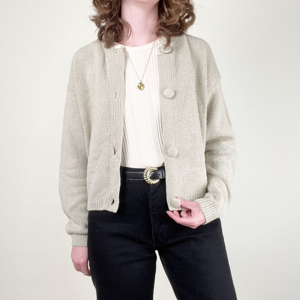Vintage French Knit Cardigan Sweater Oversized Crop Old Money Luxe Quiet Luxury - Picture 6 of 9
